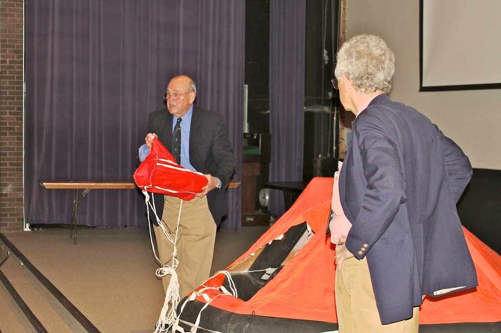 John Bonds and John Rousmaniere highlight the features of a life-raft at the Toronto Safety at Sea seminar, April 2010 - photo © Guy Perrin 
