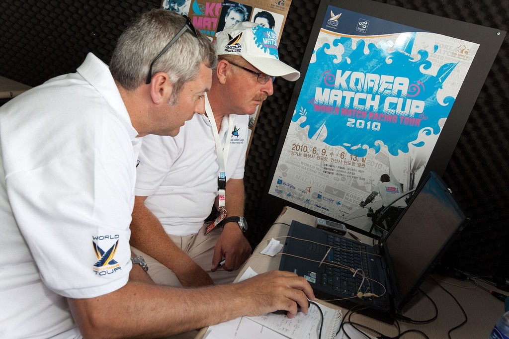 Commentator Martin Tasker (R) discusses the finer points with a cameraman during Korea Match Cup 2010. World Match Racing Tour. Gyeonggi, Korea. 10 June 2010. Photo: Gareth Cooke/Subzero Images - photo © Subzero Images