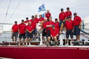 Ted Turner (middle) and Gary Jobson (sitting) reunite aboard American Eagle, overall winner at the 2011 12 Metre North American Championships - photo © Billy Black www.BillyBlack.com