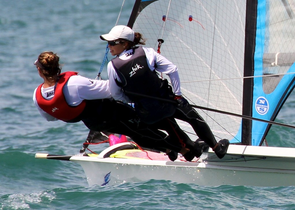 Molly Meech and Alex Maloney put the 49er FX through her paces off Takapuna. photo copyright Richard Gladwell www.photosport.co.nz taken at  and featuring the  class