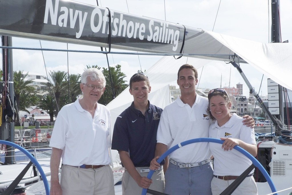 Left to right, John Rousmaniere (interviewer) Bryan Weisberg (Defiance) Steve Jaenke (skipper of Swift) and Annis M Cox, watch captain on Invictus - Royal Bermuda Yacht Club Anniversary Regatta 2012 - photo © Talbot Wilson