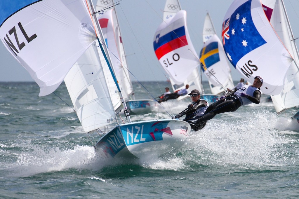 Team Jolly blasting to the finish line on the Weymouth Bay course - 2012 Olympic regatta © Richard Gladwell www.photosport.co.nz