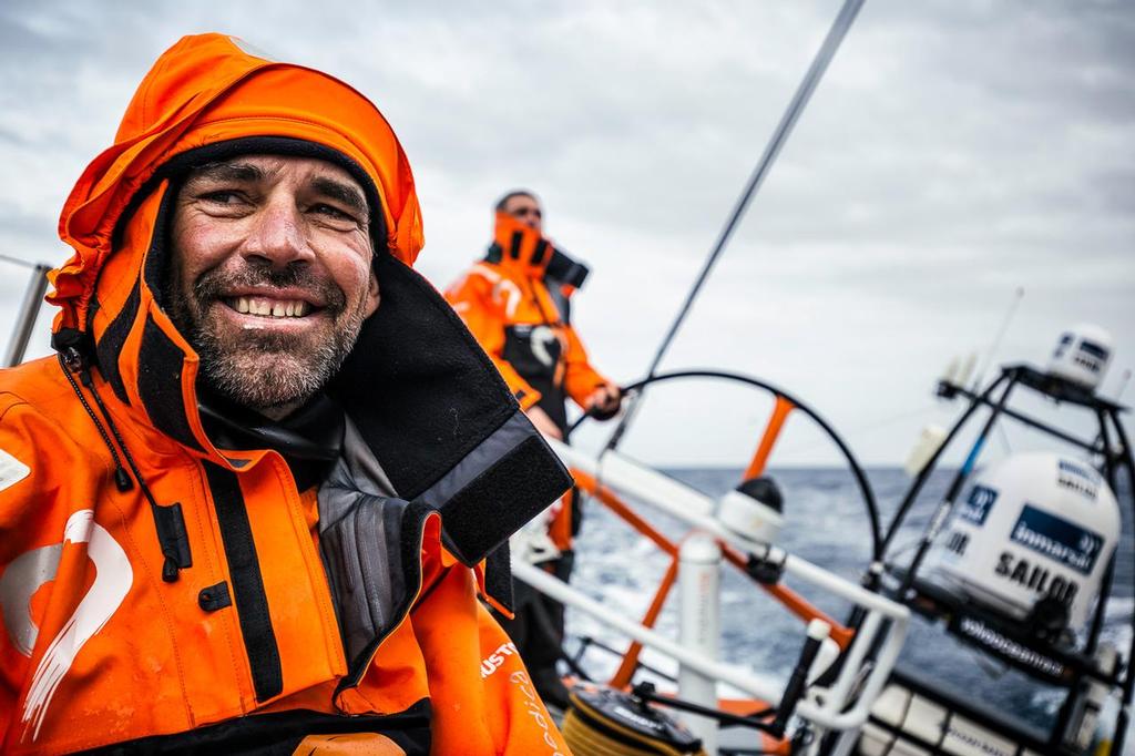 April 3, 2015. Leg 5 to Itajai onboard Team Alvimedica. Day 16. A light morning gives the team a chance to catch their breath and dry out the boat, only before another 36 hours of forecasted heavy winds to return. Stu Bannatyne enjoying a return to the sailing and northerly progress towards Itajai. - photo ©  Amory Ross / Team Alvimedica