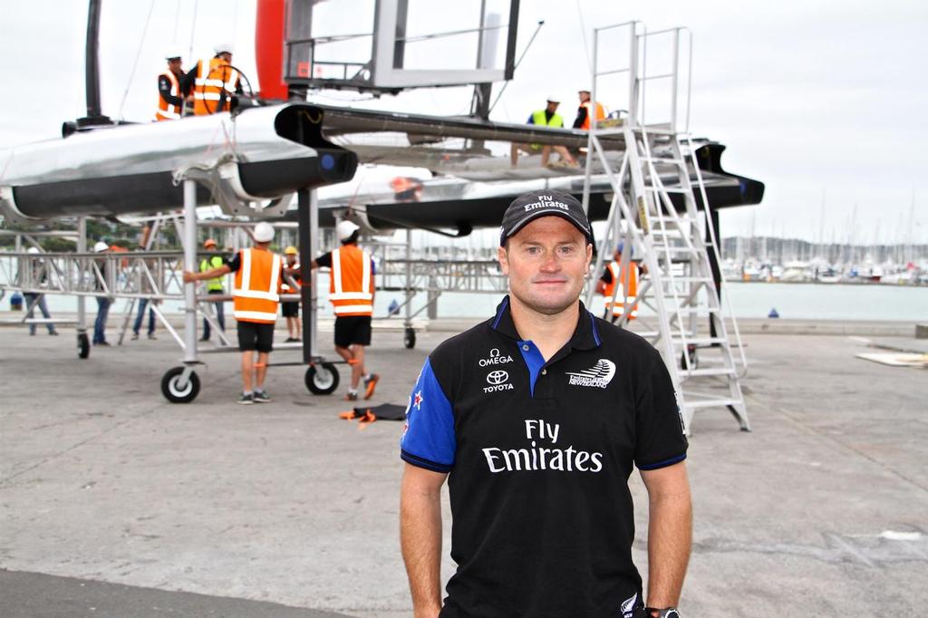 Skipper Glenn Ashby - Emirates Team NZ - with the borrowed AC45 from Luna Rossa - which was their first boat in this cycle - it was battery powered - with no grinders photo copyright Richard Gladwell www.photosport.co.nz taken at  and featuring the  class