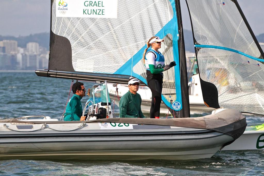 Brazilian sailing legend Torben Grael checks out the course ahead of the 49erFX medal race - 2016 Sailing Olympics photo copyright Richard Gladwell www.photosport.co.nz taken at  and featuring the  class