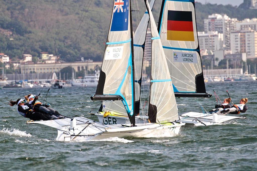 First cross for Molly Meech and Alex Maloney - 49erFX Leg 1 - Medal Race - 2016 Sailing Olympics photo copyright Richard Gladwell www.photosport.co.nz taken at  and featuring the  class