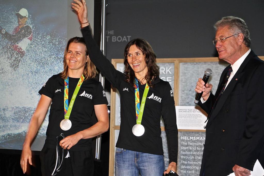 Jo Aleh and Polly Powrie (W470) with Peter Montgomery - Olympics 2016 - Day 12 - Auckland - NZ Sailors return home - August 24, 2016 photo copyright Richard Gladwell www.photosport.co.nz taken at  and featuring the  class