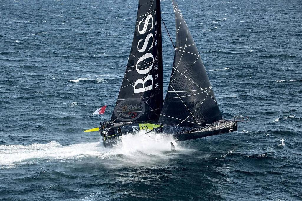 Alex Thomson foiling in Hugo Boss ahead of the 2016 Vendee Globe photo copyright Alex Thomson Racing taken at  and featuring the  class