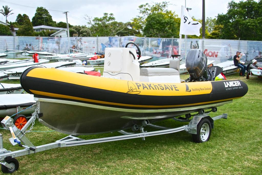 New Lancer coach boat - Aon Youth Worlds 2016, Torbay, Auckland, New Zealand photo copyright Richard Gladwell www.photosport.co.nz taken at  and featuring the  class