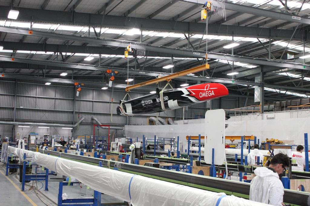 The AC50 flies above the floors at the Southern Spars facility in Auckland - photo © Southern Spars