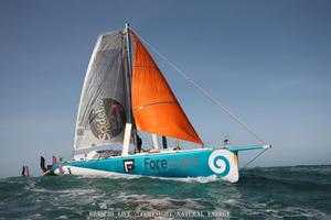  - Vendee Globe - Conrad Colman finishes under Jury Rig in Les Sables d’Olonne - February 24, 2017 - photo © Olivier Blanchett / DPPI / Vendee Globe http://www.vendeeglobe.org/