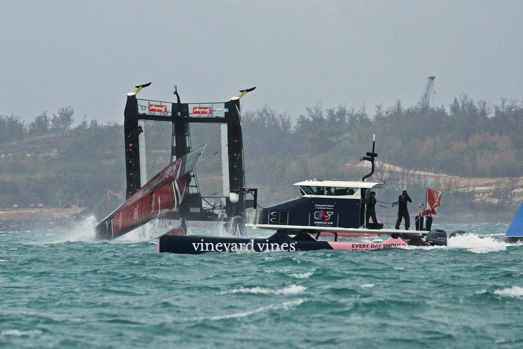 Wingsail hits the water in the pitchpole - Emirates Team New Zealand - Semi-Final, Day 11 - 35th America’s Cup - Bermuda  June 6, 2017 © Richard Gladwell www.photosport.co.nz