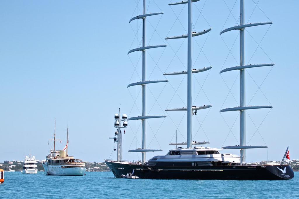 Superyachts anchored just outside the course boundary at the start of the Semi-Finals  - 35th America’s Cup - Bermuda - photo © Richard Gladwell www.photosport.co.nz