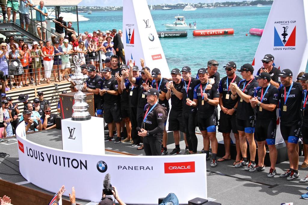 Skipper Glenn Ashby speaks as Emirates Team NZ wins the  America's Cup 2017, June 26, 2017 - Great Sound Bermuda photo copyright Richard Gladwell www.photosport.co.nz taken at  and featuring the  class
