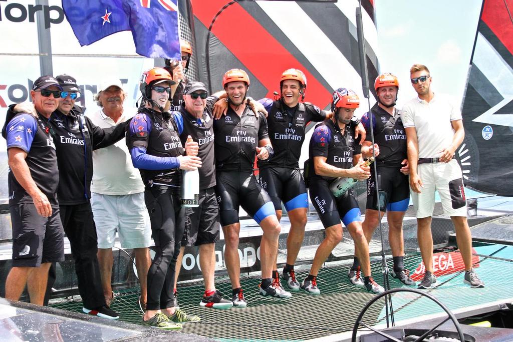Grant Dalton and Matteo de Nora and Stephen Tindall (5th form left) - Finish - Emirates Team New Zealand - Match, Day  5 - Finish Race 9 - 35th America's Cup  - Bermuda  June 26, 2017 photo copyright Richard Gladwell www.photosport.co.nz taken at  and featuring the  class