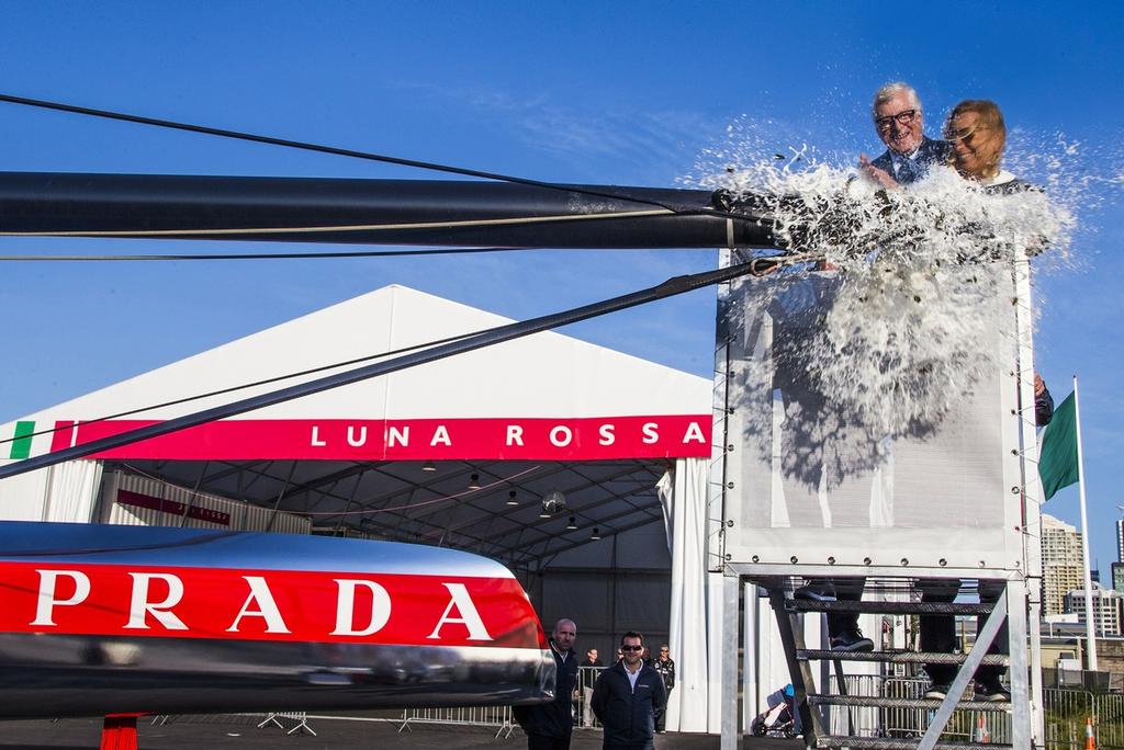 Launch of the new Luna Rossa AC72 wingsailed catamaran on Friday, Oct. 26, 2012, in Auckland, New Zealand, Miuccia Prada and Patrizio Bertelli photo copyright Carlo Borlenghi/Luna Rossa http://www.lunarossachallenge.com taken at  and featuring the  class
