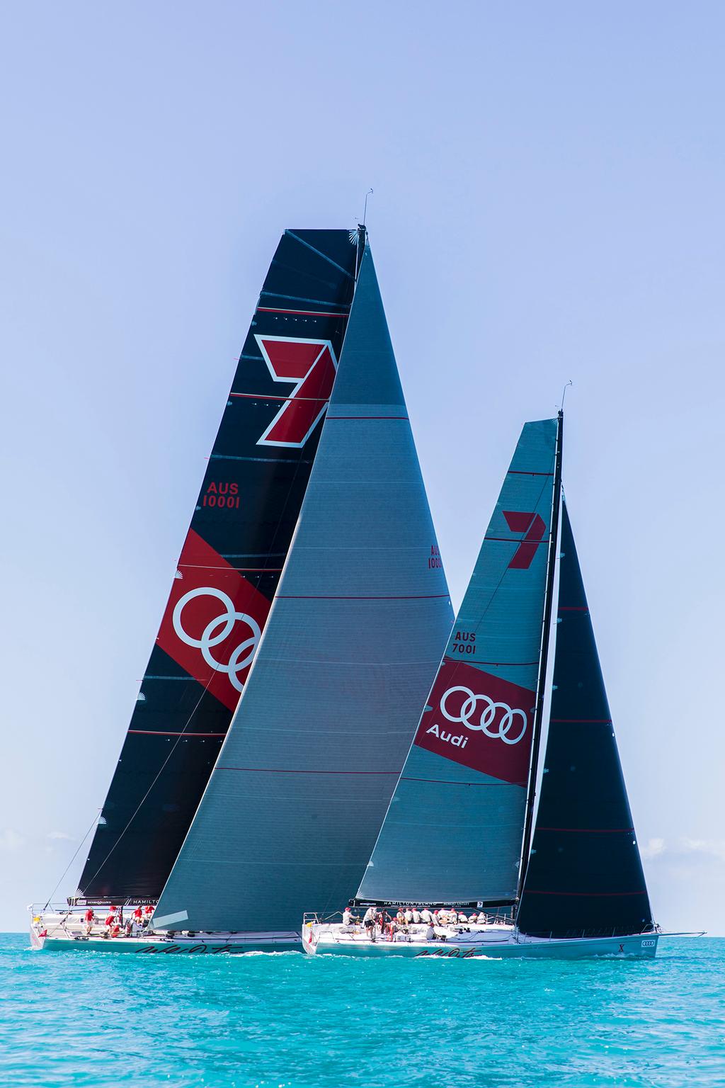 Seeing double: supermaxi Wild Oats XI towers over the smaller Wild Oats X at Audi Hamilton Island Race Week 2017 photo copyright Andrea Francolini http://www.afrancolini.com/ taken at  and featuring the  class