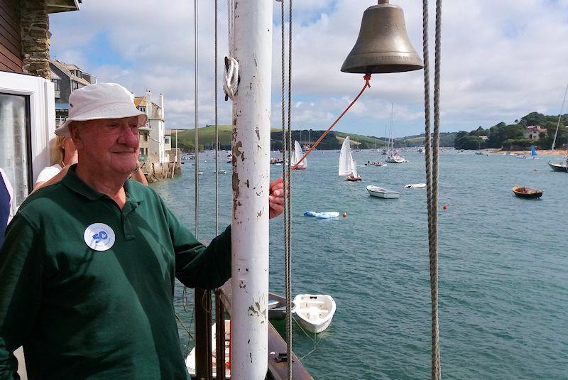 Alex Stone on duty with the bell for the 50th Anniversary of the Salcombe Yawls photo copyright Adrian Giffin taken at Salcombe Yacht Club and featuring the Salcombe Yawl class