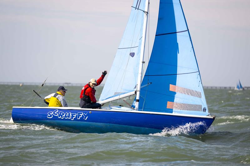 Scruffy, sail number 11, on Sunday during the Sandhopper Nationals at Thorpe Bay photo copyright David Maynard / www.alleycatphotographer.com taken at Thorpe Bay Yacht Club and featuring the Sandhopper class