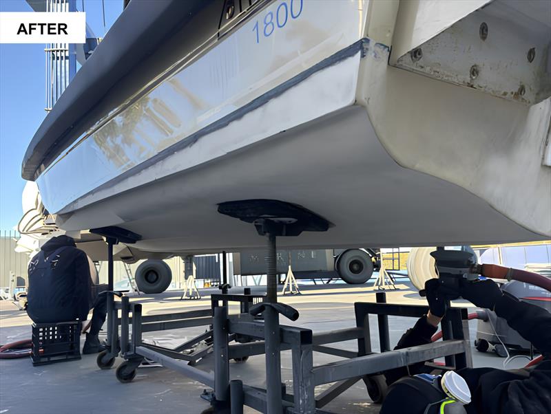 After: 5+ layers of antifoul paint removed from the X-Yachts tender in 7 hours (4 hours dwell time) by Mac Marine using AXE Antifoul Paint Remover—zero scraping, zero solvents, zero sandblasting, and zero hull damage photo copyright Scandinavian Marine taken at  and featuring the  class