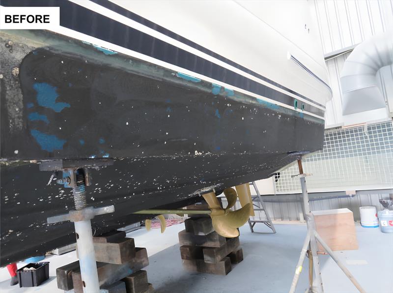 Before: Over 12 layers of old antifouling paint stripped from a Princess 50 MK111 using AXE Antifoul Paint Remover-zero scraping, zero solvents, zero sandblasting, and zero hull damage photo copyright Scandinavian Marine taken at  and featuring the  class