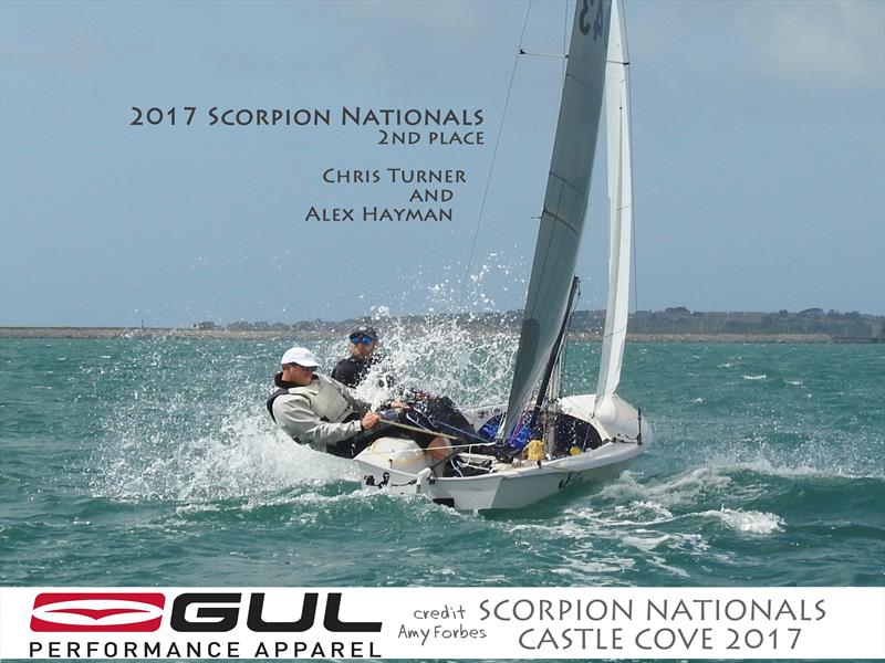 Chris Turner & Alex Hayman finish 2nd in the Gul Scorpion Nationals at Castle Cove photo copyright Amy Forbes taken at Castle Cove Sailing Club and featuring the Scorpion class