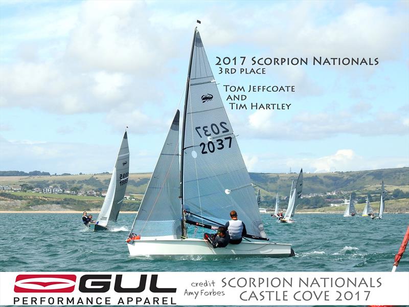 Tom Jeffcoate & Tim Hartley finish 3rd in the Gul Scorpion Nationals at Castle Cove photo copyright Amy Forbes taken at Castle Cove Sailing Club and featuring the Scorpion class