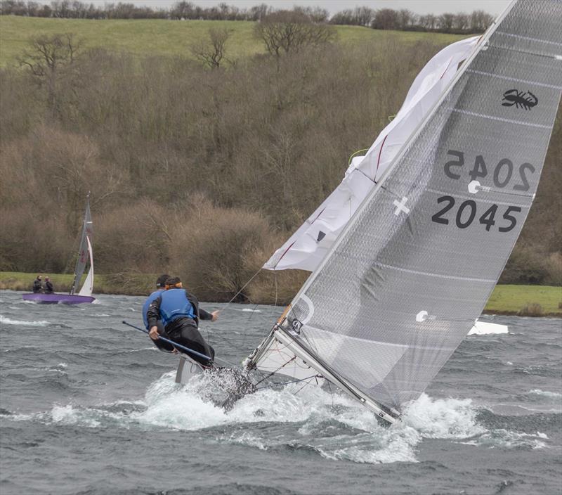 Peter Gray and Rich Pepperdine doing a slow capsize in high winds on Saturday at the Notts County Cooler 2022 photo copyright David Eberlin taken at Notts County Sailing Club and featuring the Scorpion class