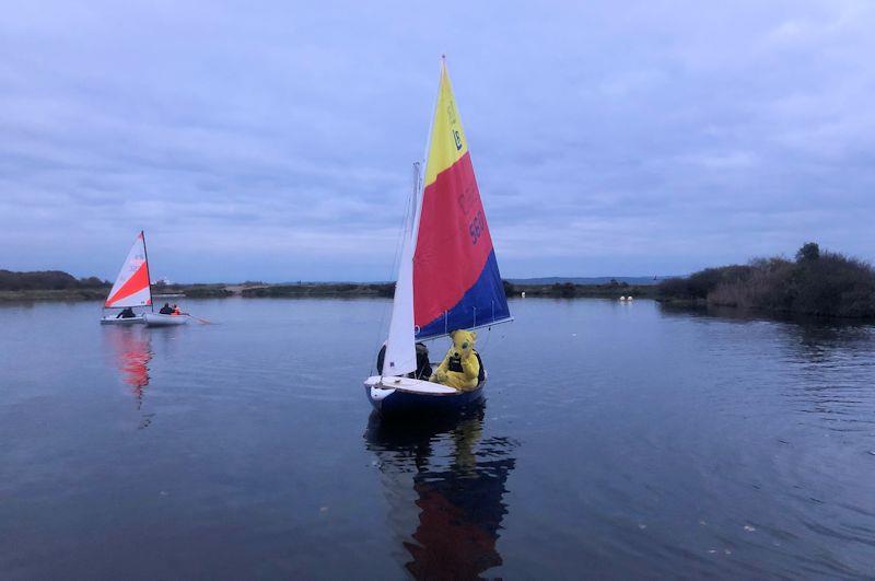 Pudsey back on the water for the grand finale of the 24 hour Salterns Sailathon photo copyright Tanya Baddeley taken at Salterns Sailing Club and featuring the Scow class