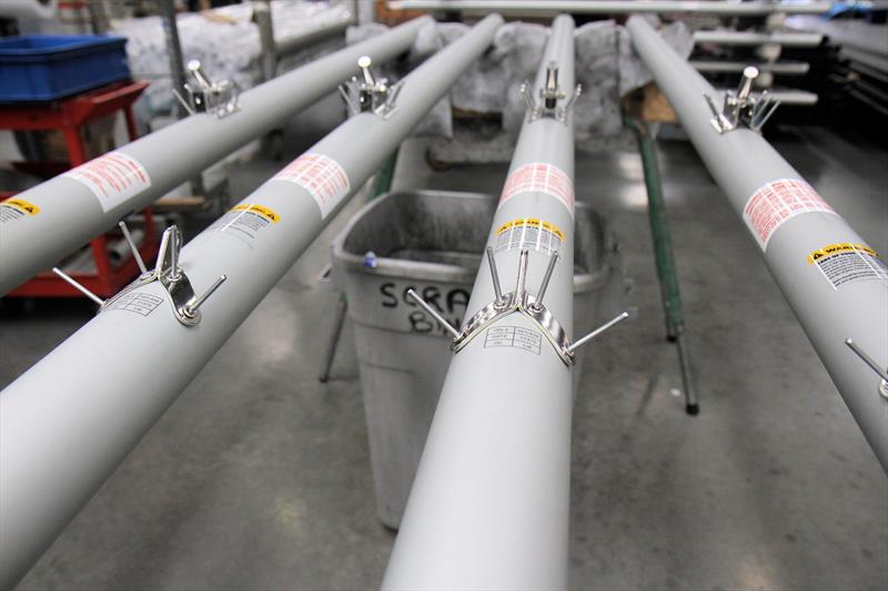 Laser mast bottom sections ready for riveting - photo © Mark Jardine