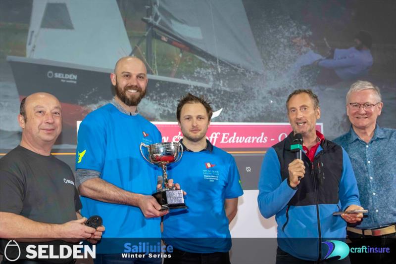 Seldén SailJuice Winter Series 2022-23 Prize Giving (L-R) Steve Norbury, Geoof Edwards and Peter Gray (overall winners), Jon Emmett, Simon Lovesey photo copyright Tim Olin / www.olinphoto.co.uk taken at RYA Dinghy Show and featuring the  class