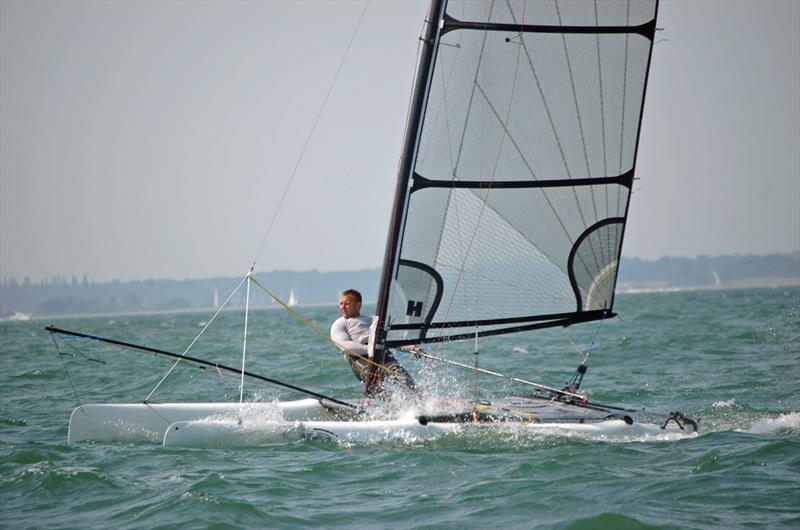 Jules Salter at speed during SailSpy Cowes Dinghy Week photo copyright Mike Casson taken at Gurnard Sailing Club and featuring the Shadow class