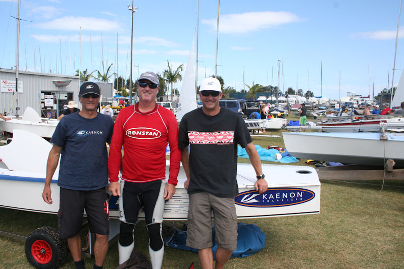 The Blur Crew (l to r) Sam Sanderson, Andrew Chisholm and Malcolm Higgins win the Australian Sharpie Championships photo copyright Clare Murray taken at Royal Queensland Yacht Squadron and featuring the Sharpie class