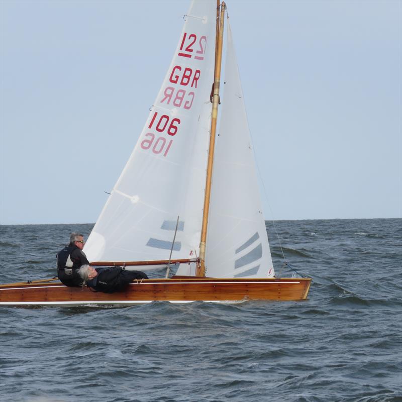 Great crew technique aboard GBR 106 during the British 12 Sq M Sharpie Nationals at Wells Sailing Club photo copyright James Case taken at Wells Sailing Club and featuring the Sharpie class