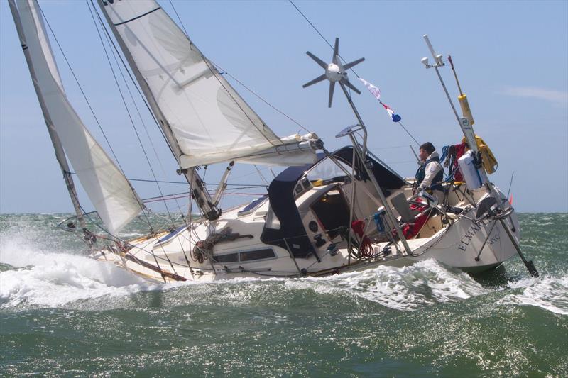 Will Sayer's Sigma 33C Elmarleen beating out of the Needles Channel a few hours after the start of the SORC Round the Rock Race photo copyright Rob Packham taken at Solo Offshore Racing Club and featuring the Sigma 33 class