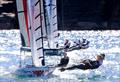 Manly 16 Club Championship Heat 3 - Red Pumps Red (Zoe Dransfield, Fynn Sprott & Jamie Stodart) © Michael Chittenden SailMedia