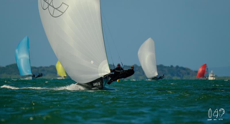 James co heading to the finish photo copyright Mitchell Pearson / SurfSailKite taken at Darling Point Sailing Squadron and featuring the 16ft Skiff class