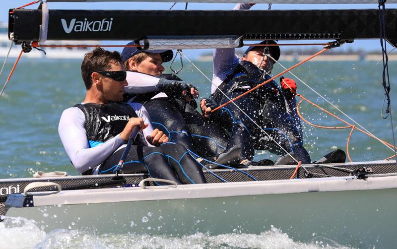 Manly Surf n Slide 16ft Skiff Skipper: Dave O' Connor Main: Trent Barabas Bow: Rob Napper - photo © Michael Chittenden