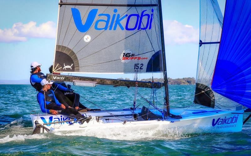 Vaikobi 16ft Skiff Team Skipper: Max Voss Main: Alex Chittaden Bow: Tim Lake photo copyright Michael Chittenden taken at Manly 16ft Skiff Sailing Club and featuring the 16ft Skiff class