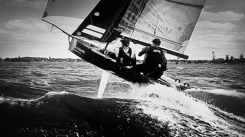 Belmont 16ft Skiffs: East Coast airborne photo copyright Mark Rothfield, Promocean Media taken at Belmont 16ft Sailing Club and featuring the 16ft Skiff class