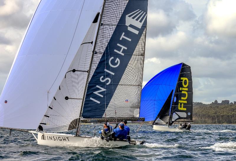 Insightand Fluid - Red Pumps 16ft Skiff Australian Championships 2021-22 photo copyright Michael Chittenden taken at Belmont 16ft Sailing Club and featuring the 16ft Skiff class