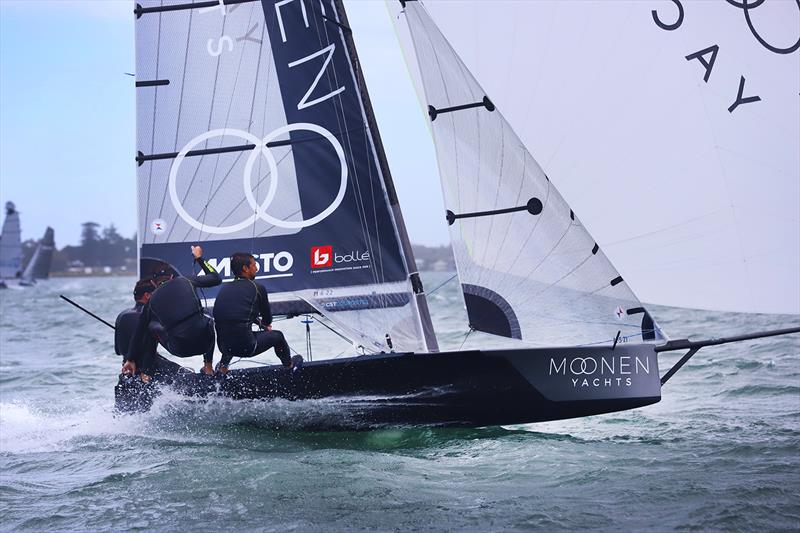 Double race winner Moonen Yachts on day 4 of the Red Pumps 16ft Skiff Australian Championships 2021-22 photo copyright Mark Rothfield taken at Belmont 16ft Sailing Club and featuring the 16ft Skiff class