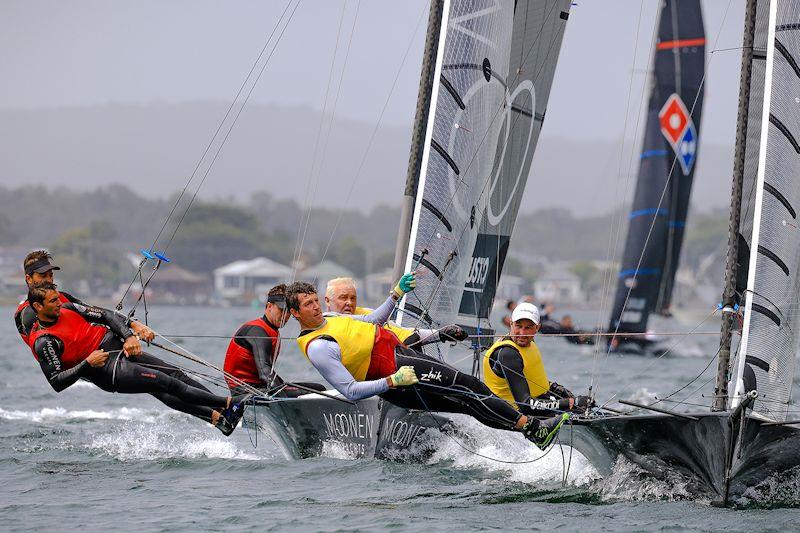Ronstan leading Moonen Yachts in Race 8 on day 5 of the Red Pumps 16ft Skiff Australian Championships 2021-22 photo copyright Michael Chittenden taken at Belmont 16ft Sailing Club and featuring the 16ft Skiff class
