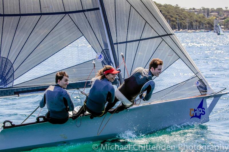 Lisa Darmanin sailing the 16ft Skiff CHPS photo copyright Michael Chittenden / SailMedia taken at Manly 16ft Skiff Sailing Club and featuring the 16ft Skiff class