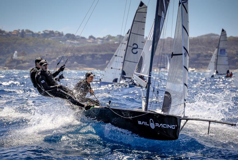 Sail Racing wins heat 2 on day 2 of the 2023 Australian 16ft Championships photo copyright SailMedia taken at Manly 16ft Skiff Sailing Club and featuring the 16ft Skiff class