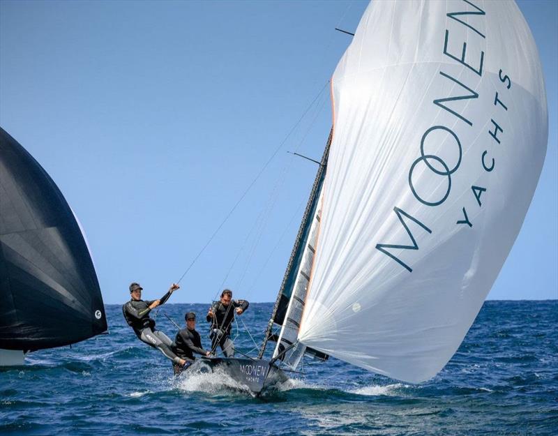The Moonen Yachts Racing crew preparing to drop the kite during the 2022-23 16ft Skiff Australian Championships - photo © Sail Media
