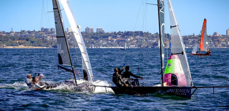 Typhoon tangles with Moonen - Manly 16s Club Championship Heats 8,9 photo copyright Sail Media taken at Manly 16ft Skiff Sailing Club and featuring the 16ft Skiff class