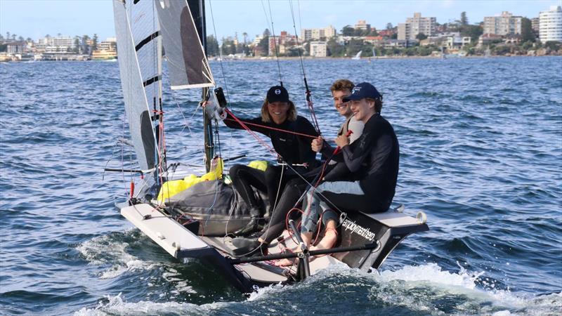 Employment Hero during Manly 16s Club Championship Heat 10 photo copyright SailMedia taken at Manly 16ft Skiff Sailing Club and featuring the 16ft Skiff class