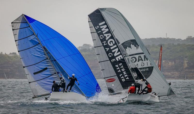 Fluid Vs Imagine Signage - Nathan Wilmot winner heat 4 photo copyright Sail Media taken at Manly 16ft Skiff Sailing Club and featuring the 16ft Skiff class