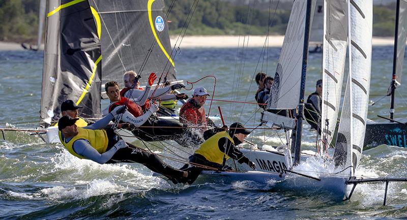 Southerly and Imagine Signage - 2023-24 16ft Skiff Australian Championships photo copyright SailMedia taken at St George Sailing Club and featuring the 16ft Skiff class